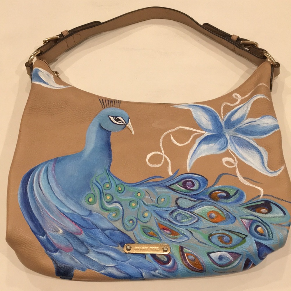 Michael Kors | Tan Leather Nolita Bag & Hand Painted Blue Peacock - Picture 14 of 14